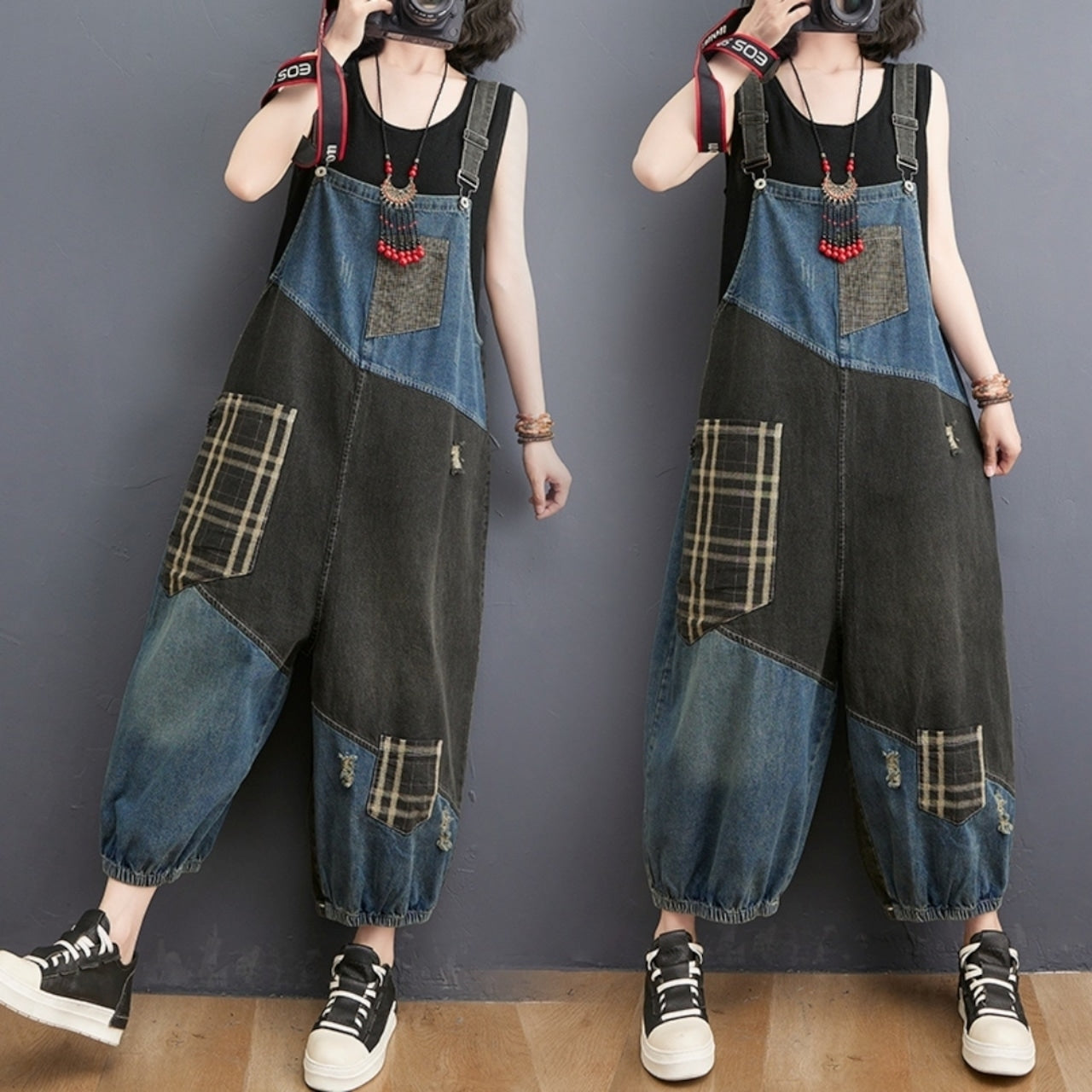Mixed material overalls D0082