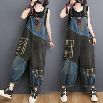 Mixed material overalls D0082