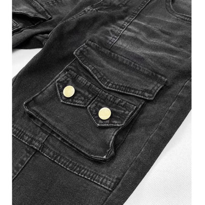 Multi-pocket flare denim pants E7048