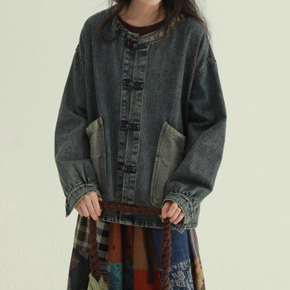 Collarless denim jacket D0085