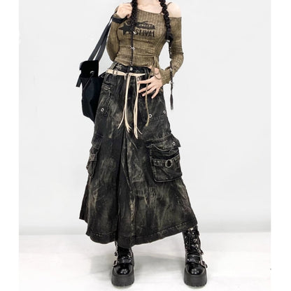 Black denim skirt E7007