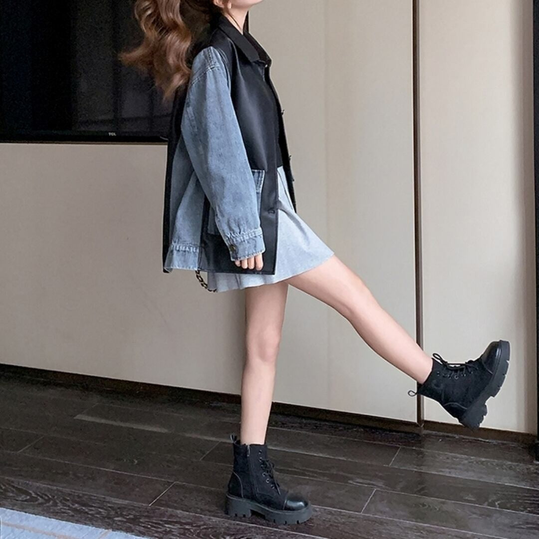 Different material mix denim jacket D0097