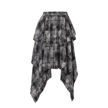 Irregular hem check skirt E7020