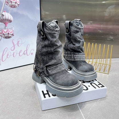 Washed Denim Boots D0014