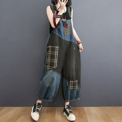 Mixed material overalls D0082
