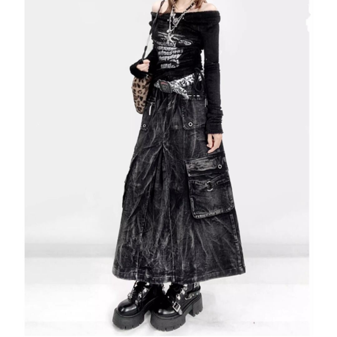 Black denim skirt E7007