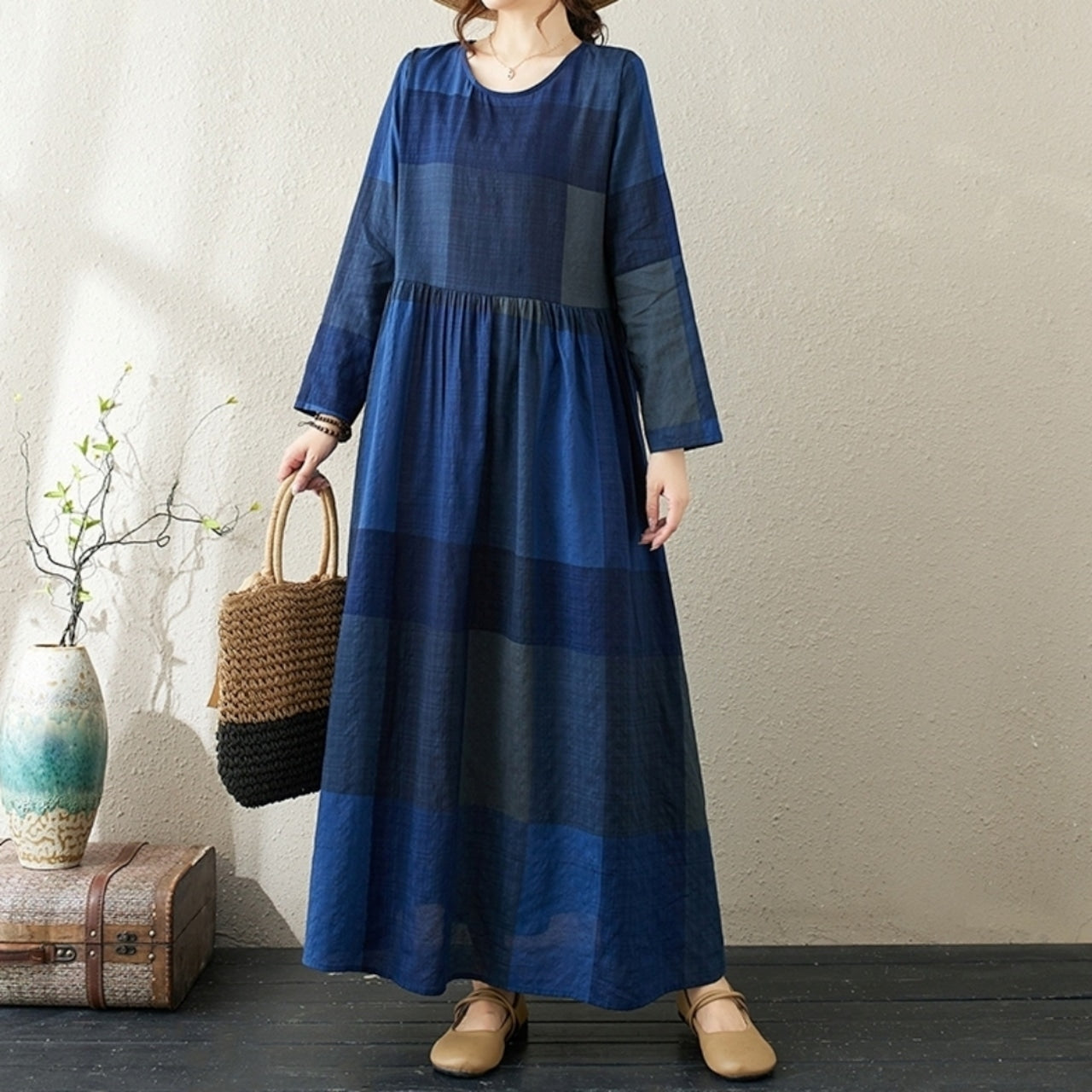 Blue grid one piece D0067