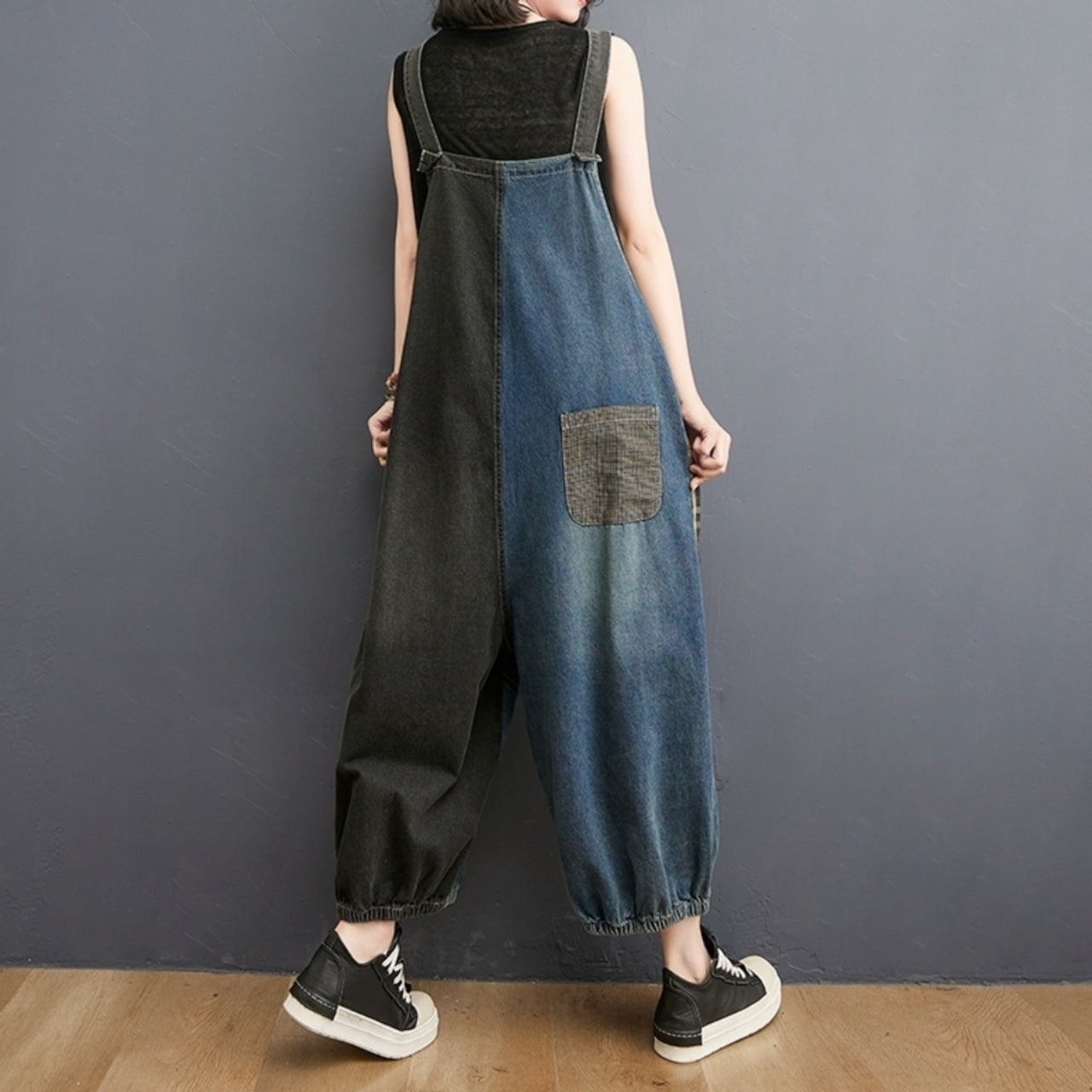 Mixed material overalls D0082