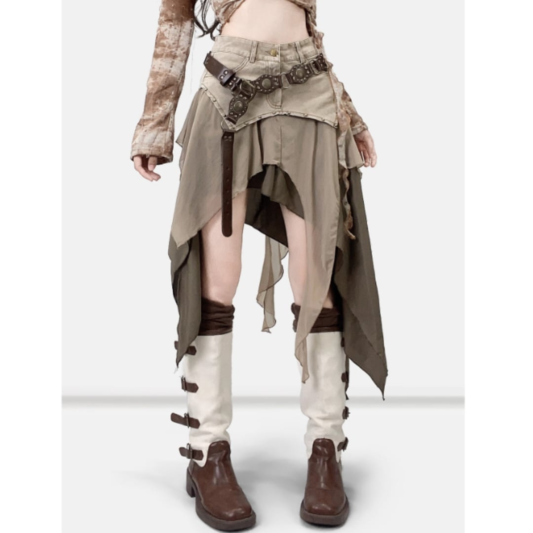 Irregular hem denim skirt E7050