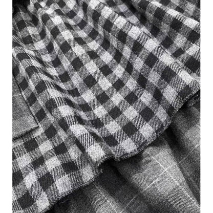 Tiered long check skirt E7030