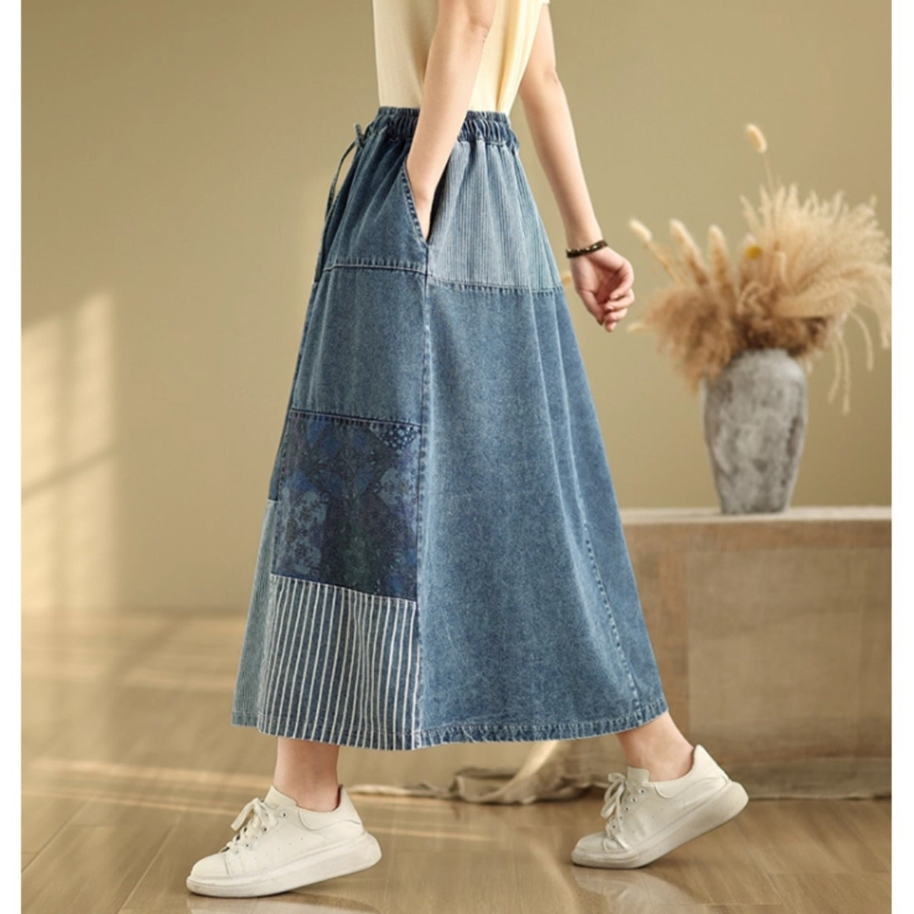 Patchwork denim skirt D0073