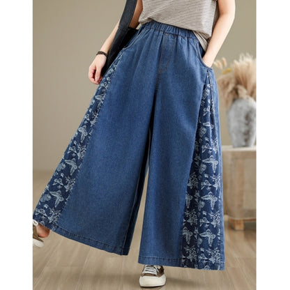 Butterfly Print Wide Denim Pants D0018