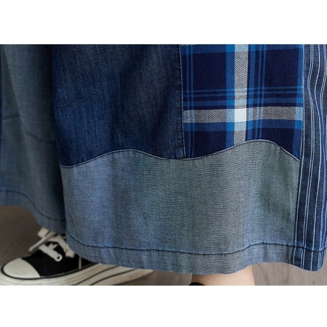 Patchwork wide denim pants D0019