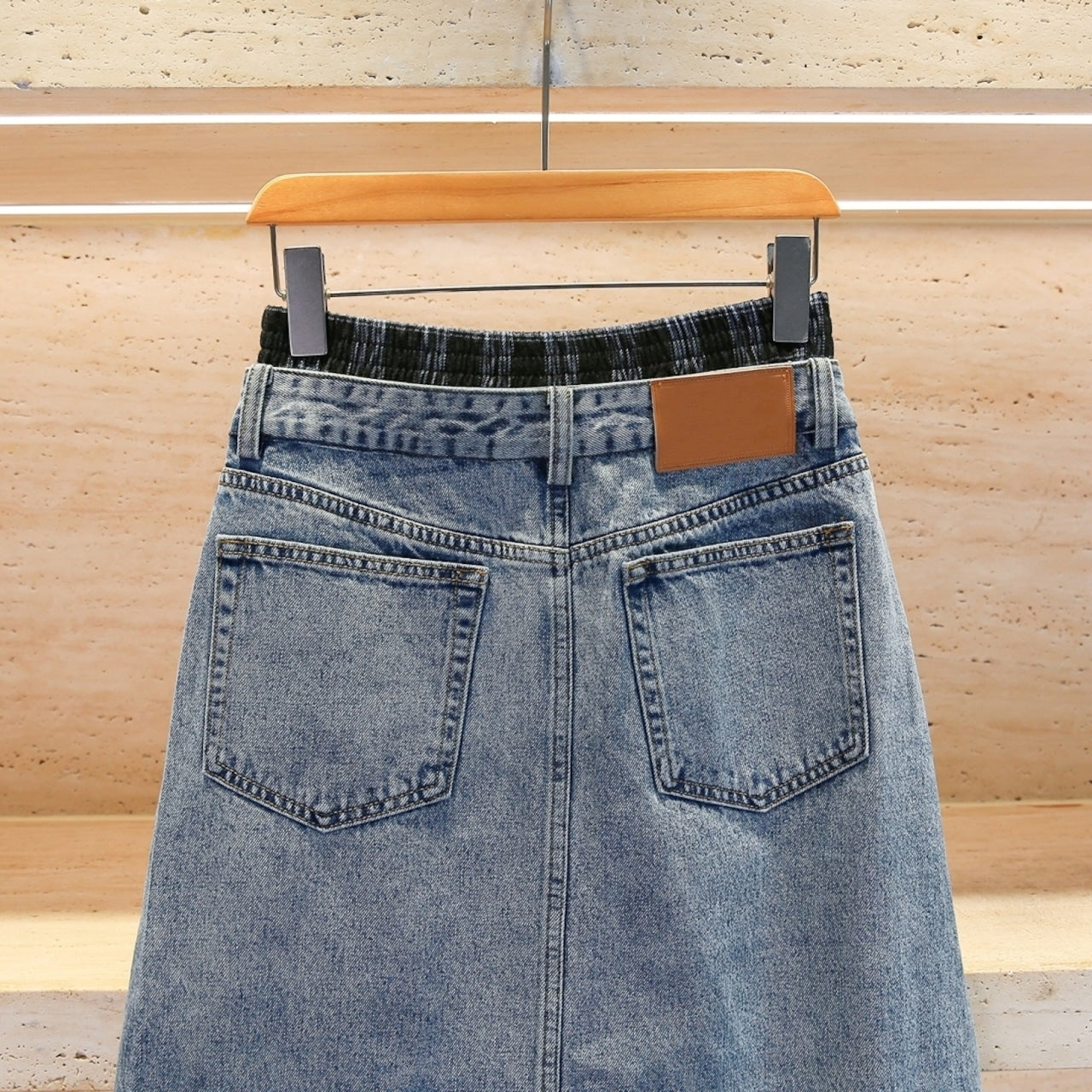 High Waist Plaid Denim Skirt D0056