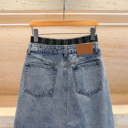 High Waist Plaid Denim Skirt D0056