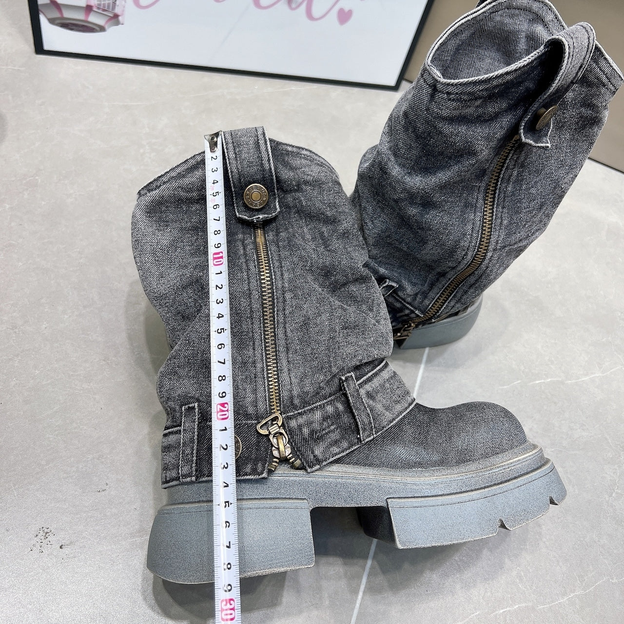 Washed Denim Boots D0014