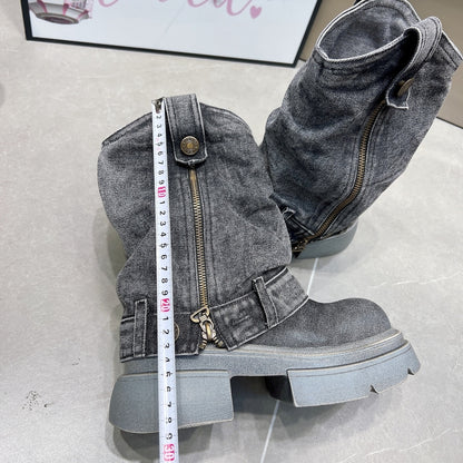 Washed Denim Boots D0014