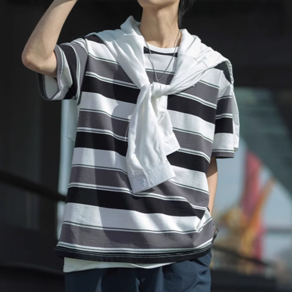 Round neck border T-shirt HL2580