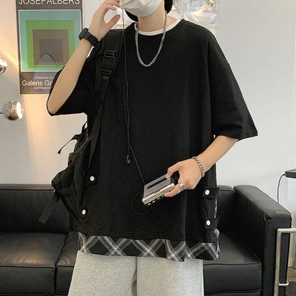 Faux layered short sleeve tops HL2555