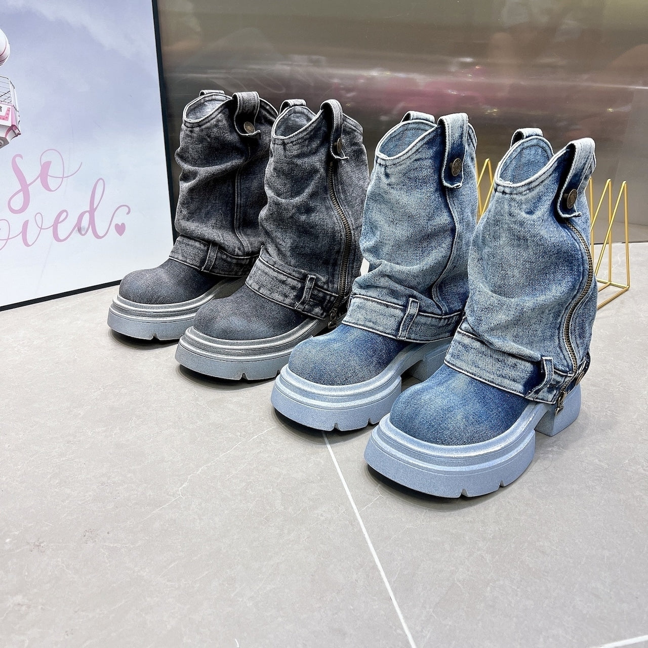 Washed Denim Boots D0014