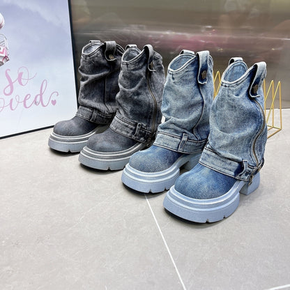 Washed Denim Boots D0014