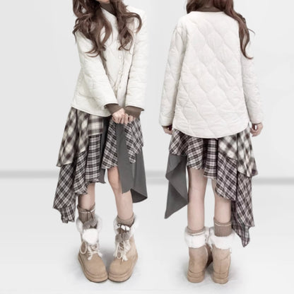 Irregular hem check skirt E7010