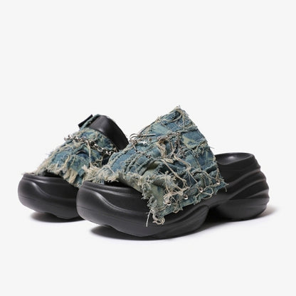 Asymmetric design denim sandals D0104