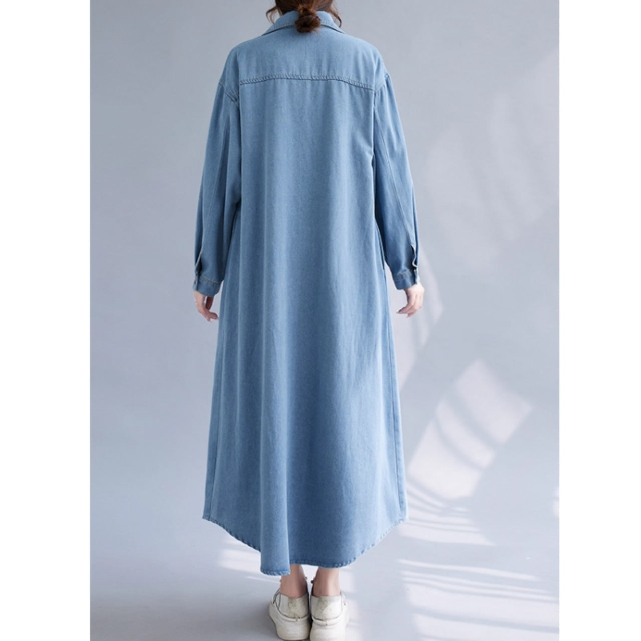 Long denim shirt one piece D0076