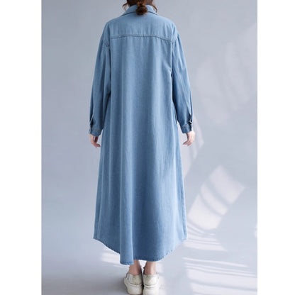 Long denim shirt one piece D0076