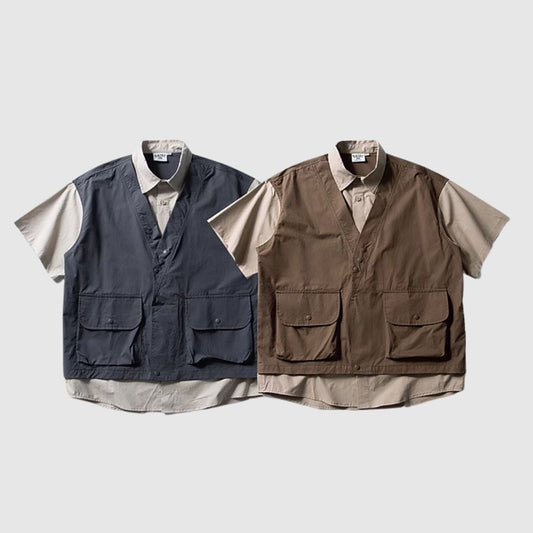 Fake two-piece short sleeve tops HL2475