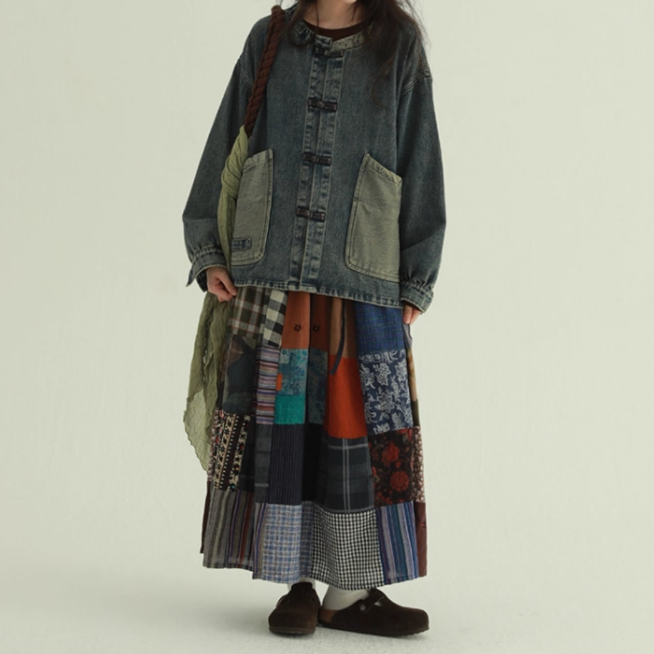 Collarless denim jacket D0085