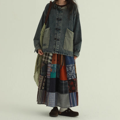 Collarless denim jacket D0085