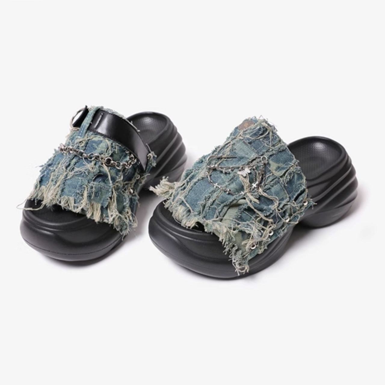 Asymmetric design denim sandals D0104