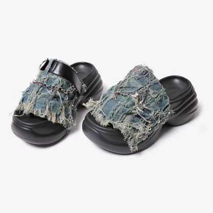 Asymmetric design denim sandals D0104
