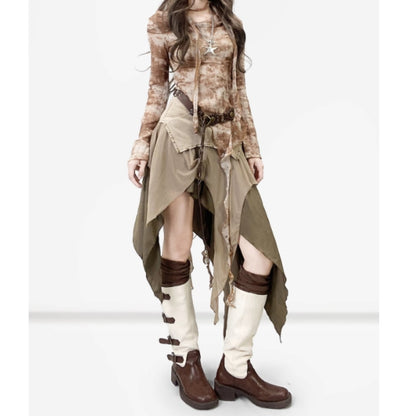 Tie dye pattern long sleeve tops E7012