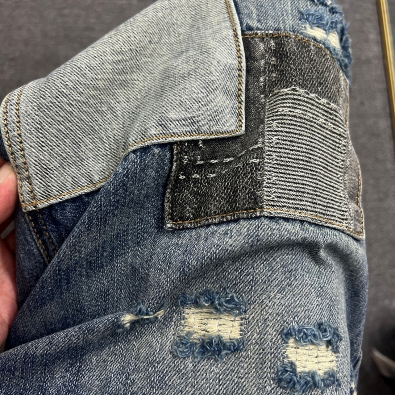 Damaged design denim jeans D0093