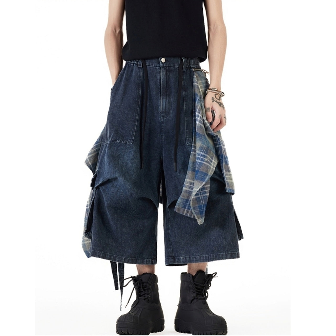 Wide leg cropped denim pants D0101
