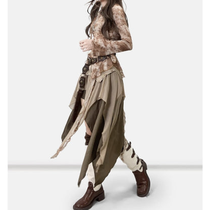 Tie dye pattern long sleeve tops E7012