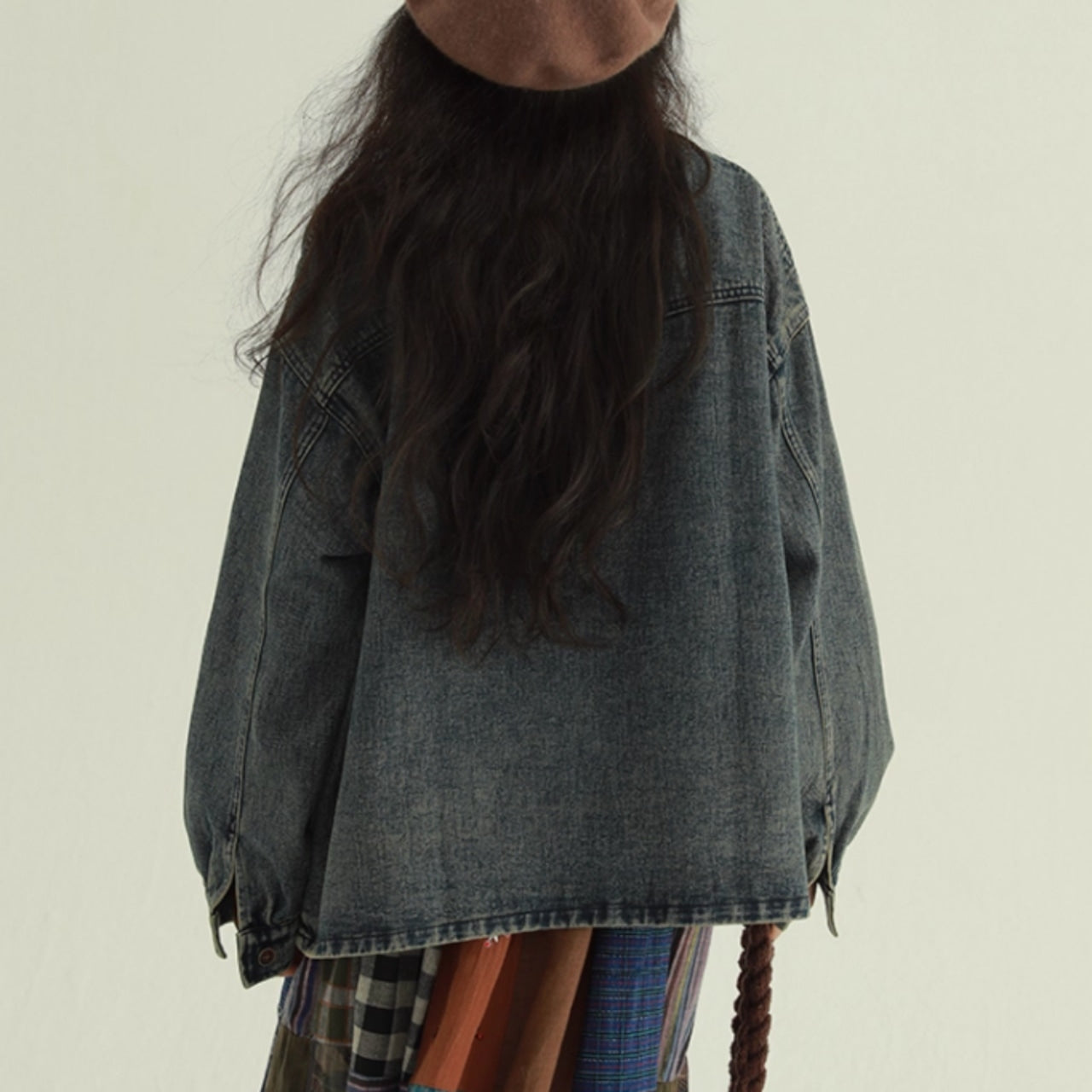 Collarless denim jacket D0085