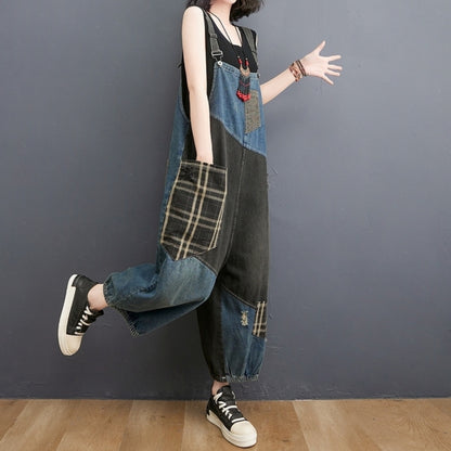 Mixed material overalls D0082