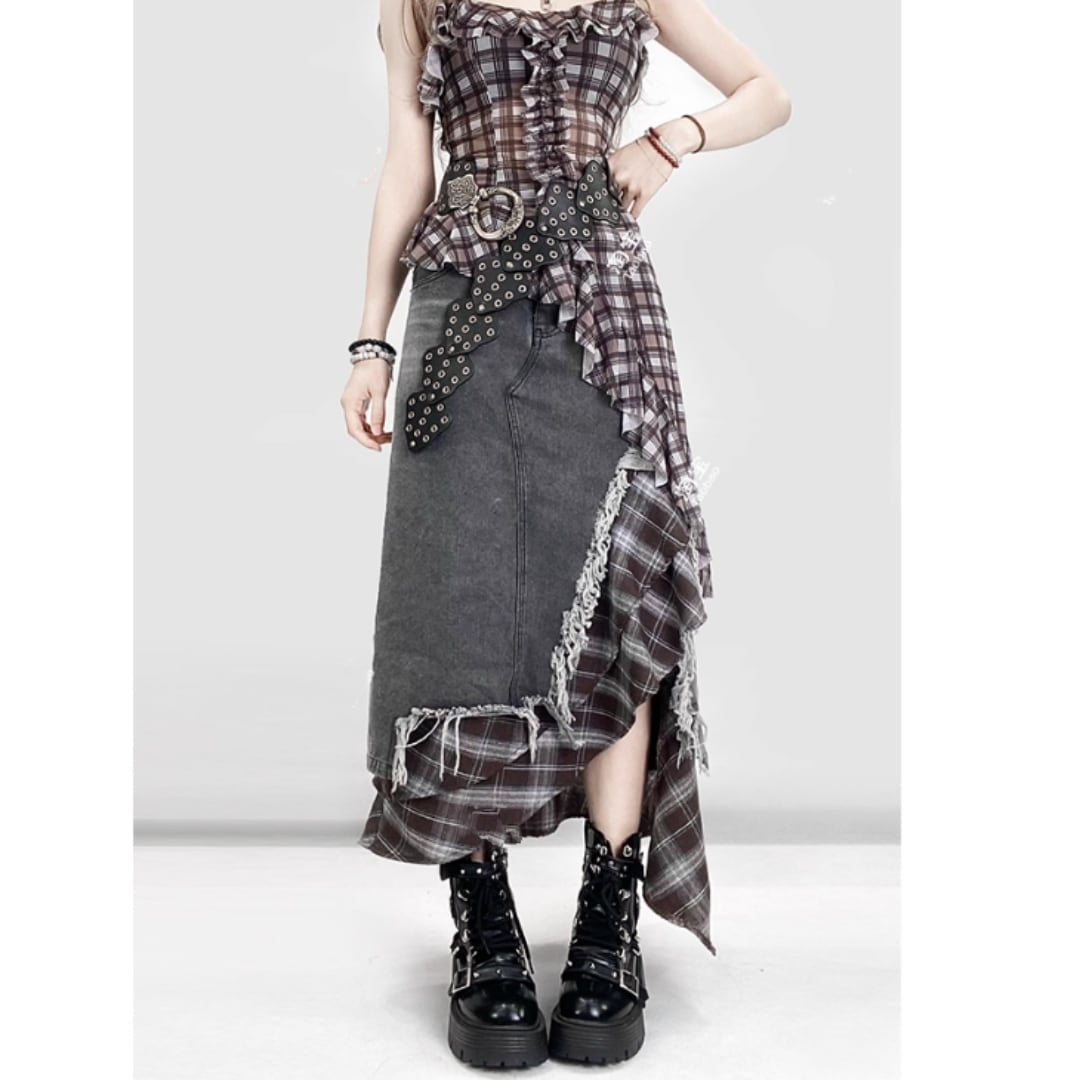 Layered denim skirt E7029