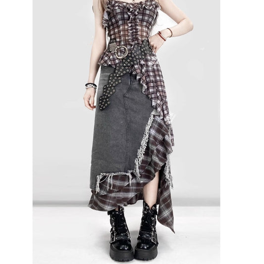 Layered denim skirt E7029