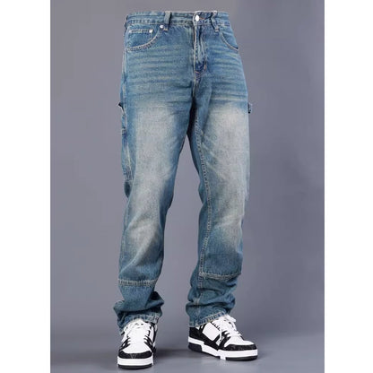 Washed blue straight denim jeans HL1991