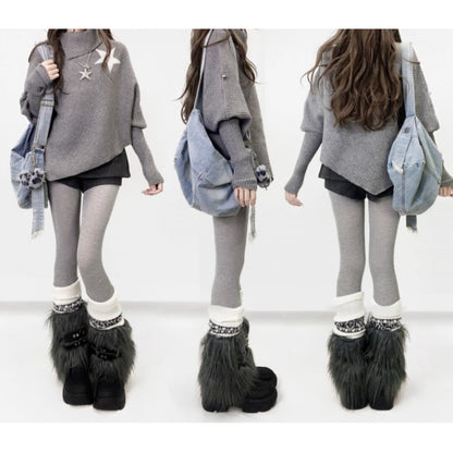 Irregular hem knit tops E7009