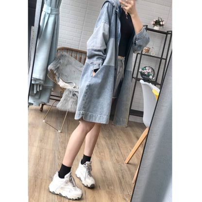Bicolor hooded denim jacket D0080