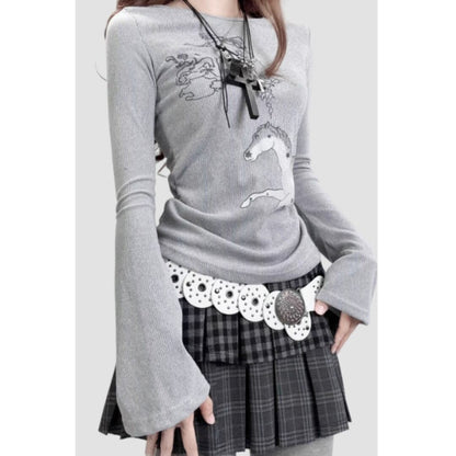 Pegasus print long sleeve tops E7043