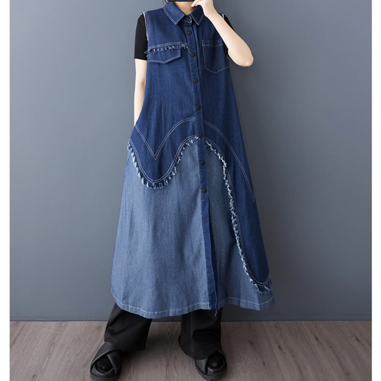 Sleeveless denim one piece D0066