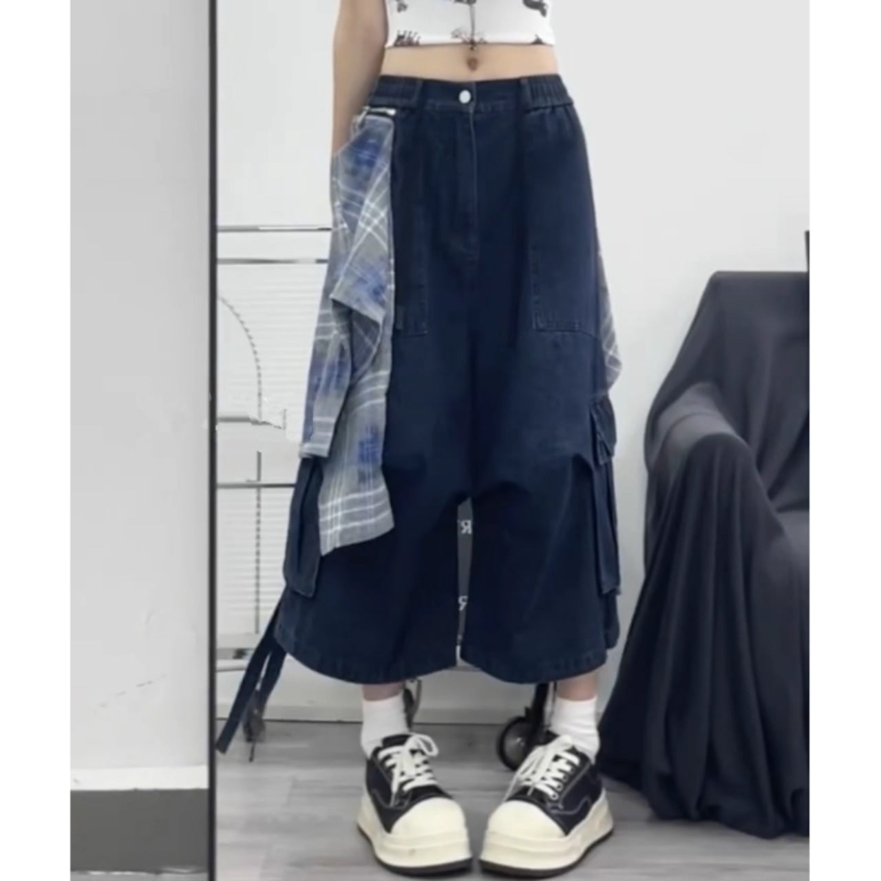 Cropped Wide Denim Pants D0017