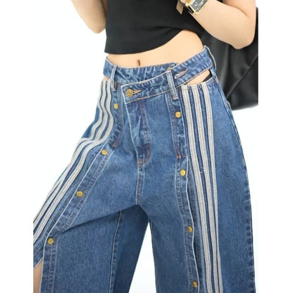 High slit denim jeans D0136
