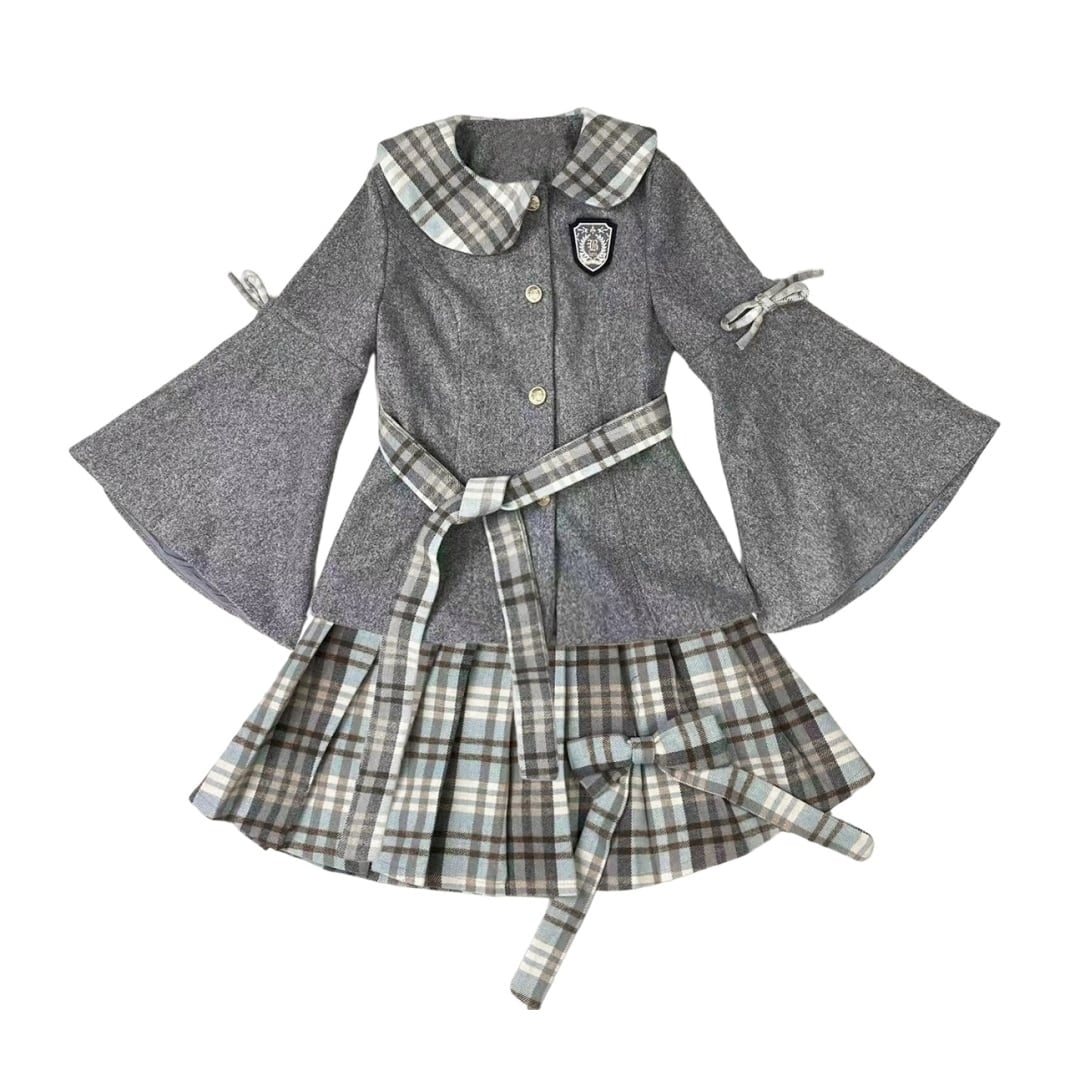 Short length coat & Pleated skirt E7005